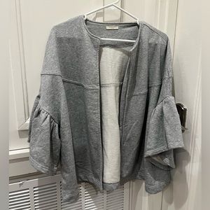 Anthropologie Evelyn K brand grey sweatshirt cardigan with bell sleeve